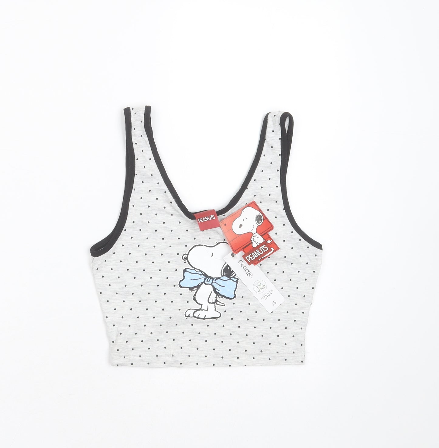 George Womens Grey Polka Dot Cotton Top Pyjama Top Size 4   - peanuts