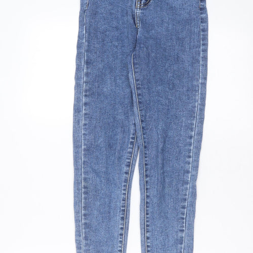 PRETTYLITTLETHING Womens Blue  Cotton Skinny Jeans Size 6 L29 in Extra-Slim Zip