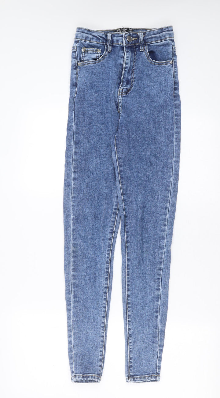 PRETTYLITTLETHING Womens Blue Cotton Skinny Jeans Size 6 L29 in Extra-Slim Zip