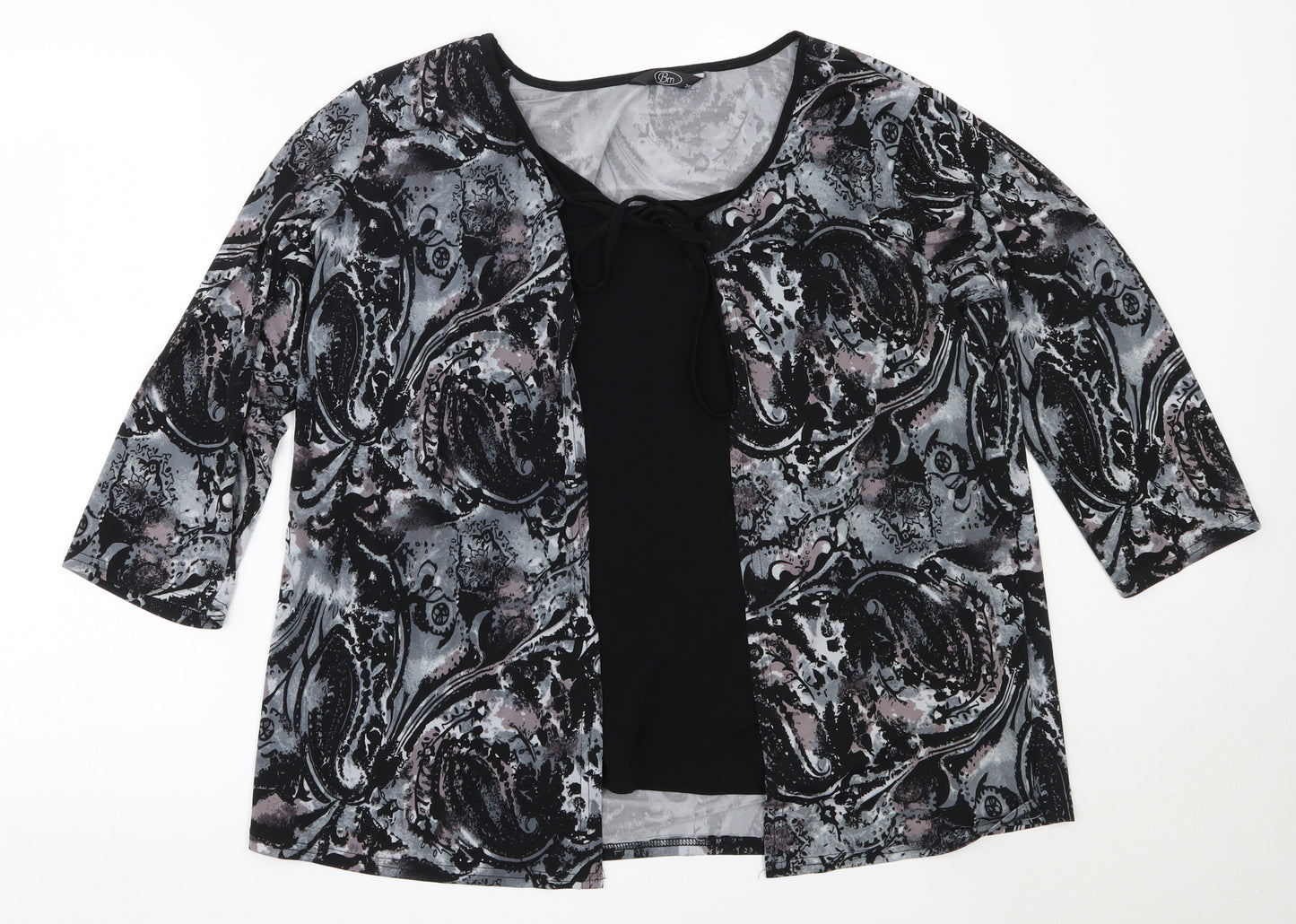 BM Womens Black Round Neck Geometric Polyester Cardigan Jumper Size 24