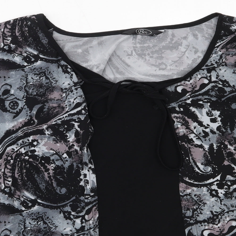BM Womens Black Round Neck Geometric Polyester Cardigan Jumper Size 24
