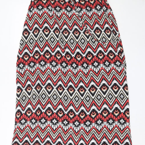 LC Waikiki Womens Red Geometric Viscose Maxi  Size 38  Round Neck