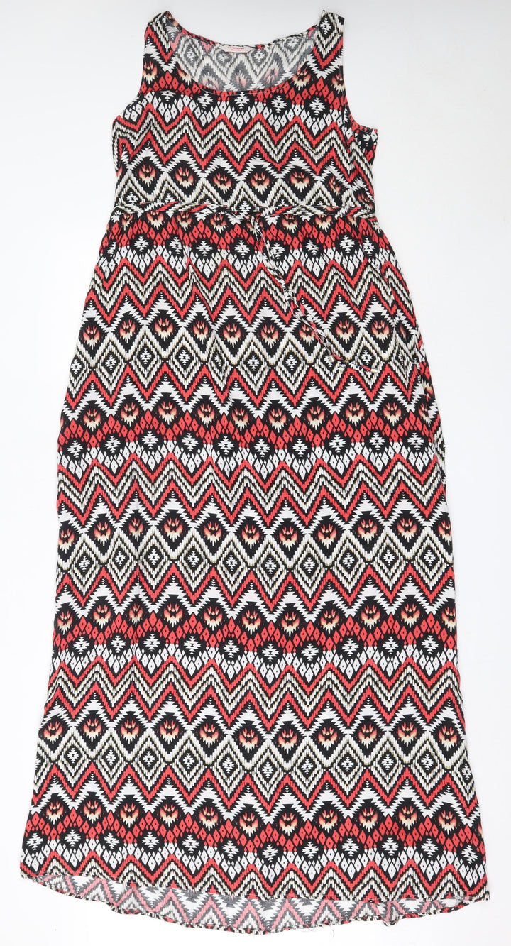 LC Waikiki Womens Red Geometric Viscose Maxi Size 38 Round Neck