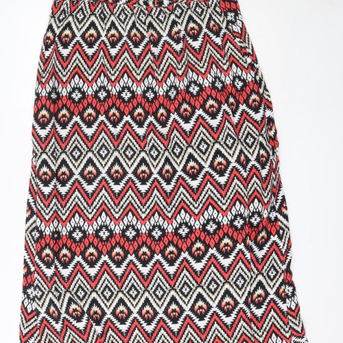 LC Waikiki Womens Red Geometric Viscose Maxi  Size 38  Round Neck