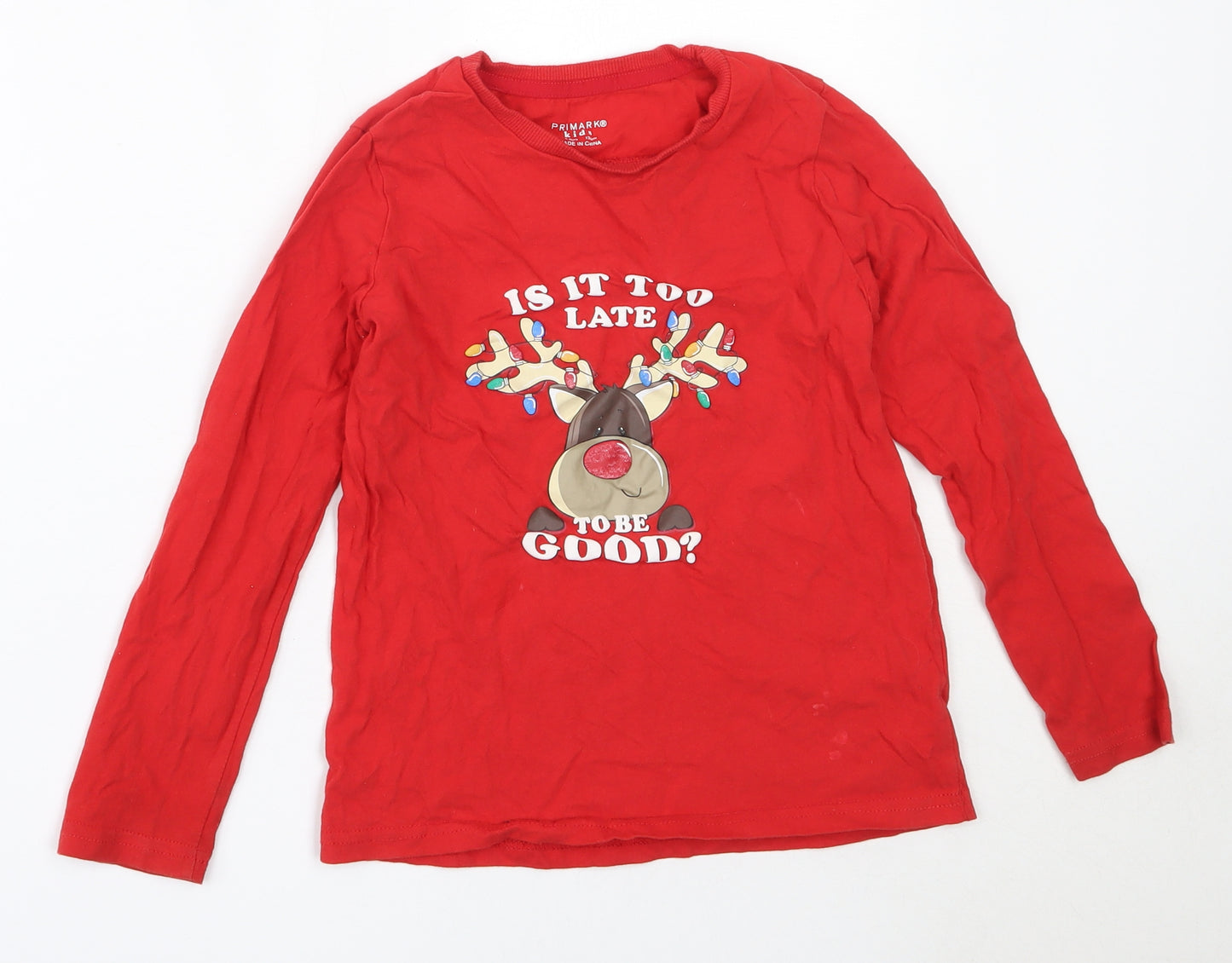 Primark Boys Red  Cotton Basic T-Shirt Size 8-9 Years Round Neck  - christmas