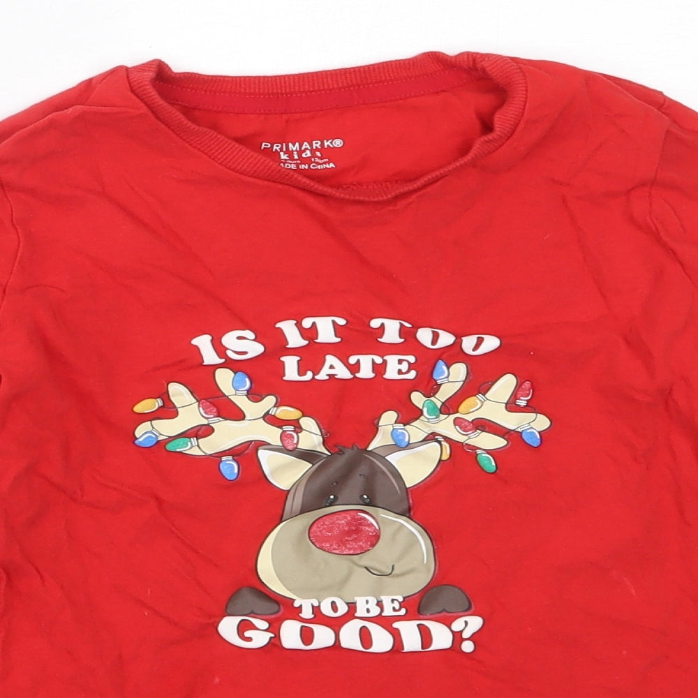 Primark Boys Red  Cotton Basic T-Shirt Size 8-9 Years Round Neck  - christmas