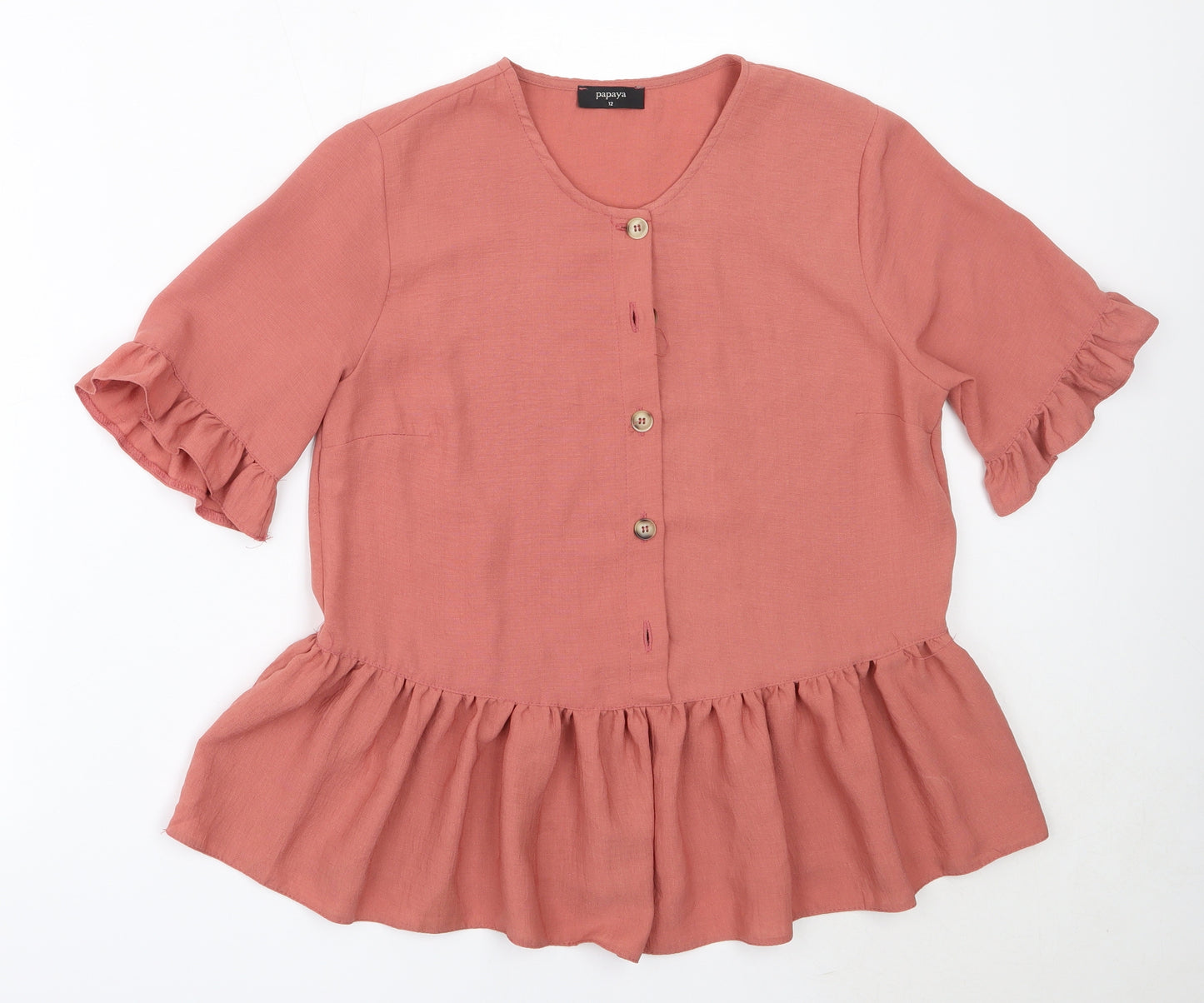 Papaya Womens Pink  Polyester Basic Blouse Size 12 Round Neck