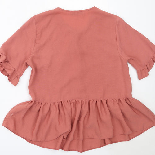Papaya Womens Pink  Polyester Basic Blouse Size 12 Round Neck