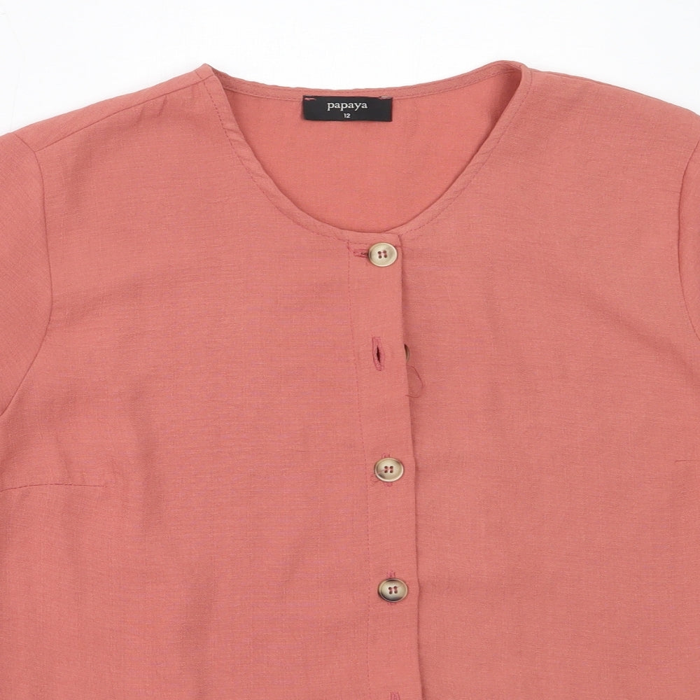 Papaya Womens Pink  Polyester Basic Blouse Size 12 Round Neck