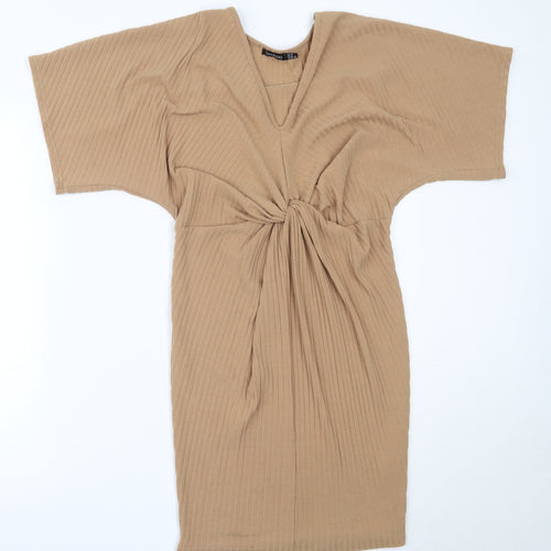 Boohoo Womens Beige  Polyester Mini  Size 10  V-Neck
