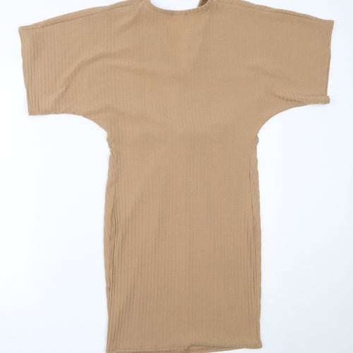 Boohoo Womens Beige  Polyester Mini  Size 10  V-Neck