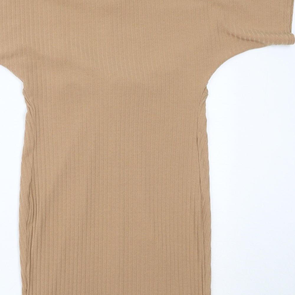 Boohoo Womens Beige  Polyester Mini  Size 10  V-Neck