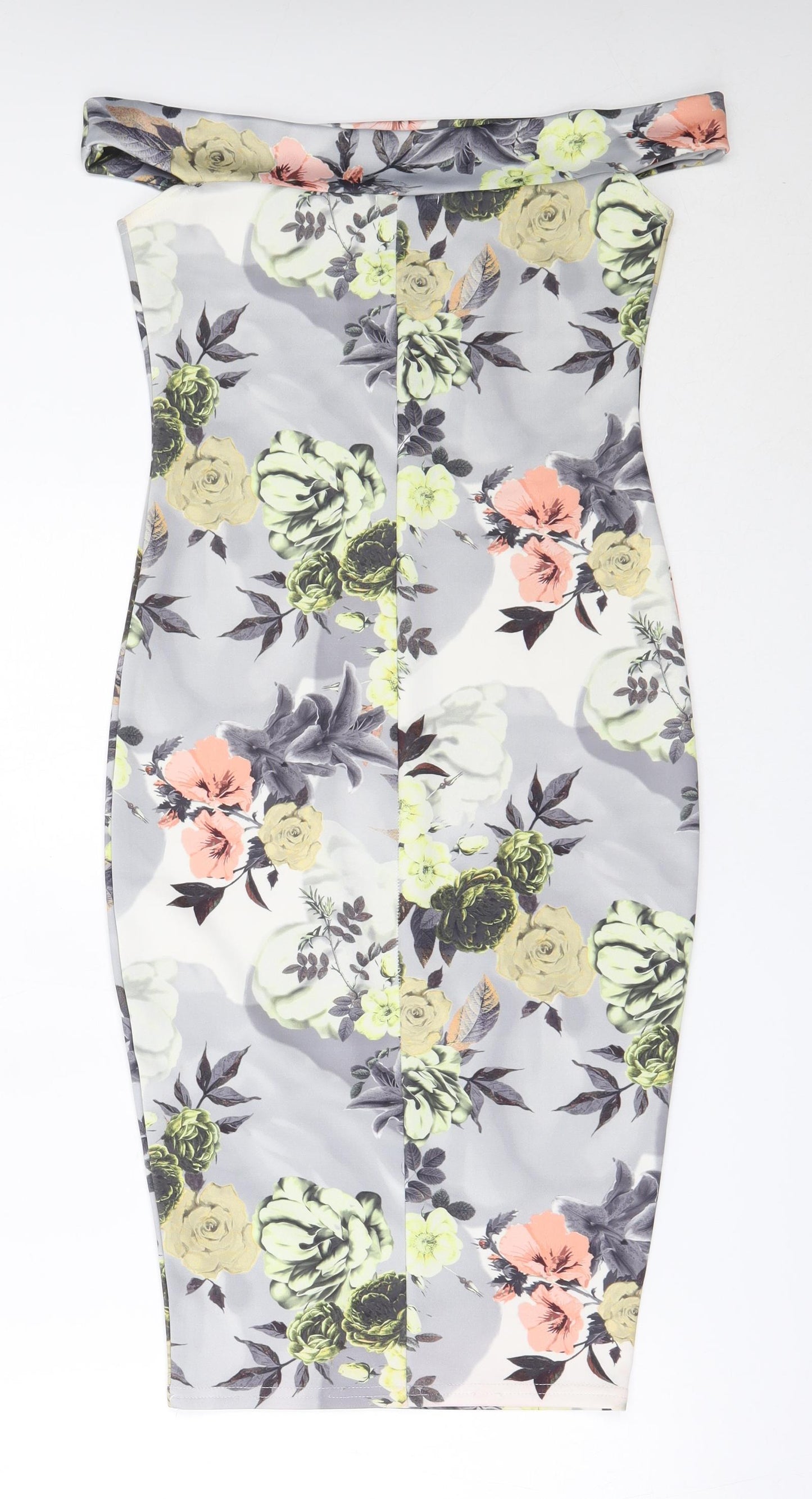 Boohoo Womens Grey Floral Polyester Bodycon  Size 10  Off the Shoulder