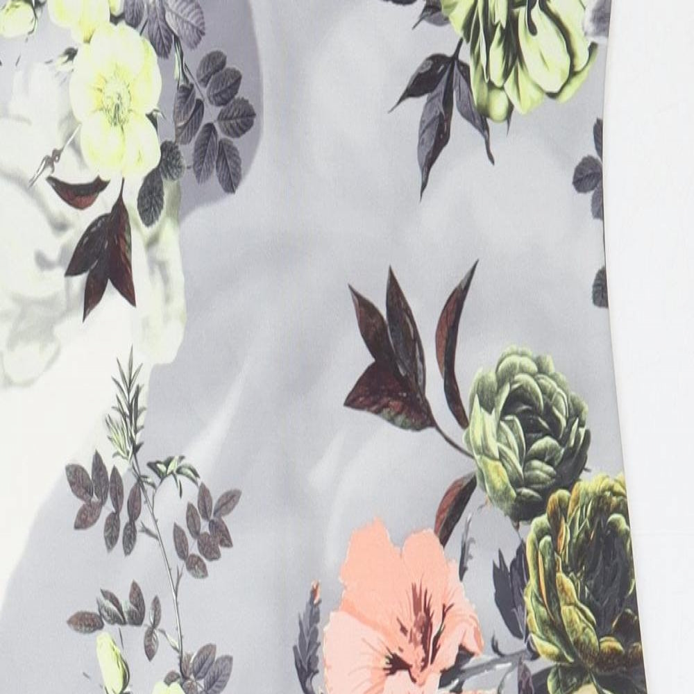 Boohoo Womens Grey Floral Polyester Bodycon  Size 10  Off the Shoulder