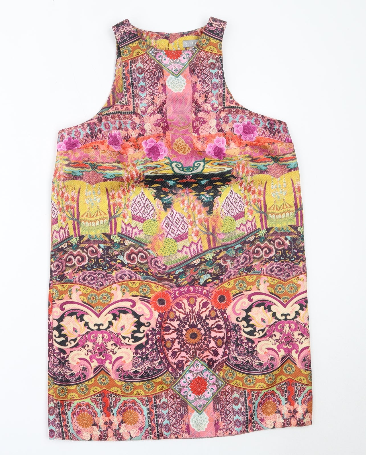 Preworn Womens Pink Geometric Polyester Shift  Size M  Round Neck