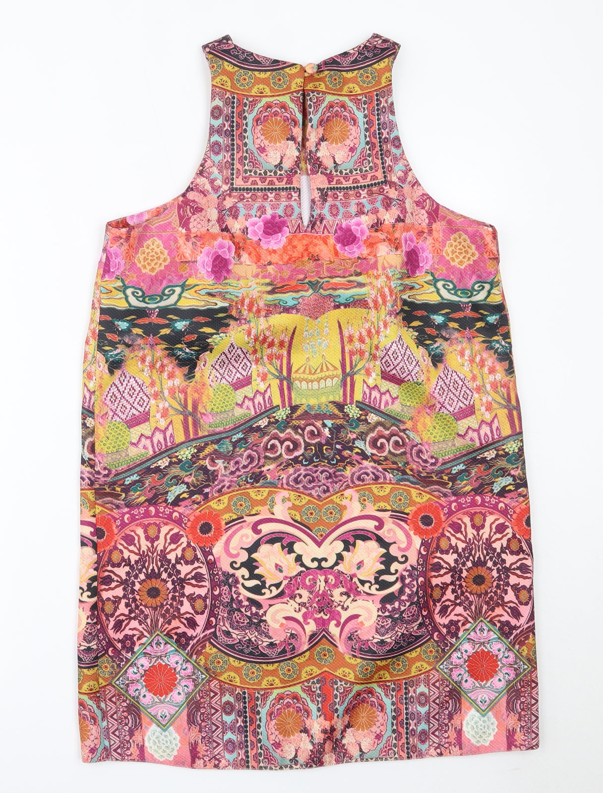 Preworn Womens Pink Geometric Polyester Shift  Size M  Round Neck