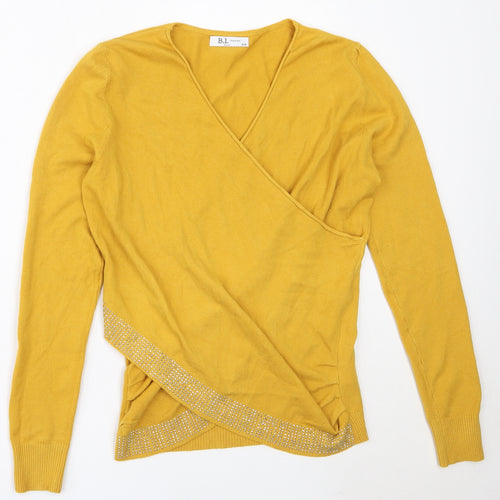 B.L Fashion Womens Yellow V-Neck  Modal Pullover Jumper Size S