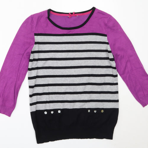 Preworn Womens Purple Round Neck Striped Viscose Pullover Jumper Size 12