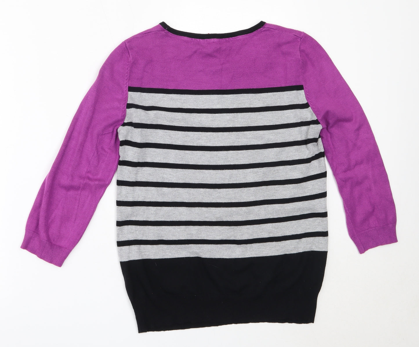 Preworn Womens Purple Round Neck Striped Viscose Pullover Jumper Size 12
