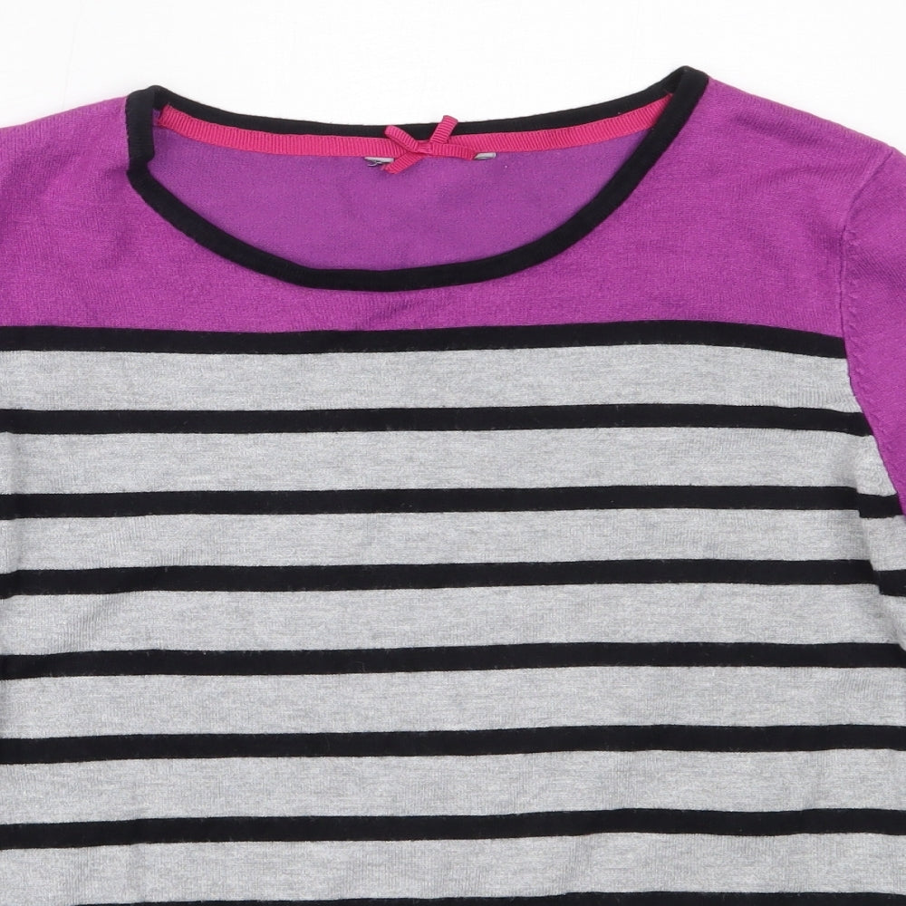 Preworn Womens Purple Round Neck Striped Viscose Pullover Jumper Size 12