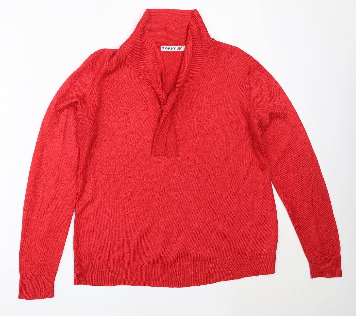 Poppy Womens Red V-Neck  Acrylic Pullover Jumper Size 12