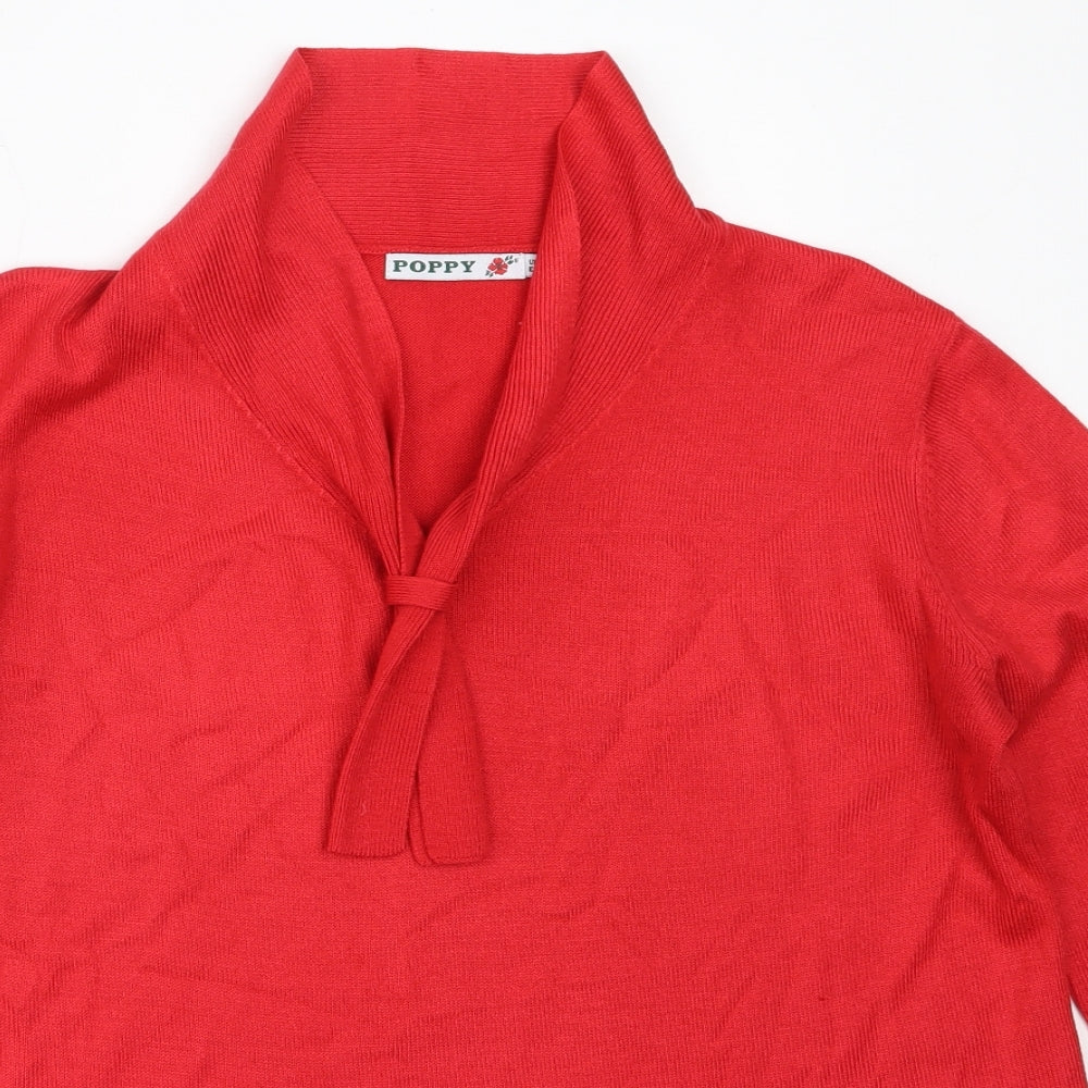 Poppy Womens Red V-Neck  Acrylic Pullover Jumper Size 12