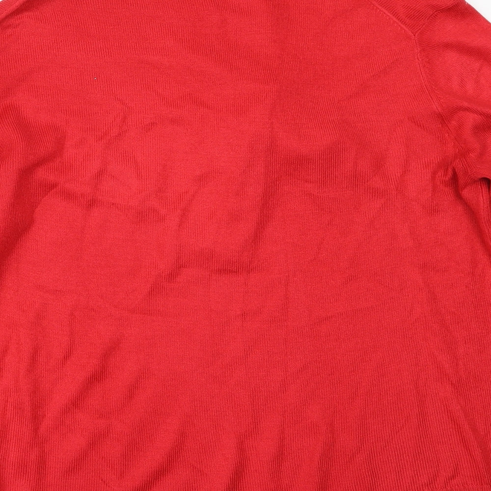 Poppy Womens Red V-Neck  Acrylic Pullover Jumper Size 12