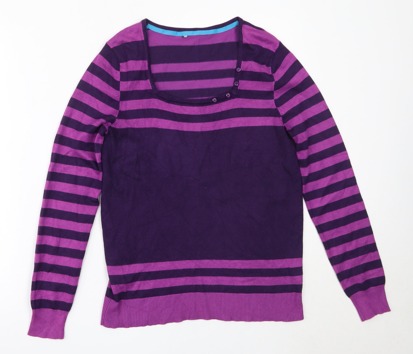 Preworn Womens Purple Square Neck Striped Viscose Pullover Jumper Size 12