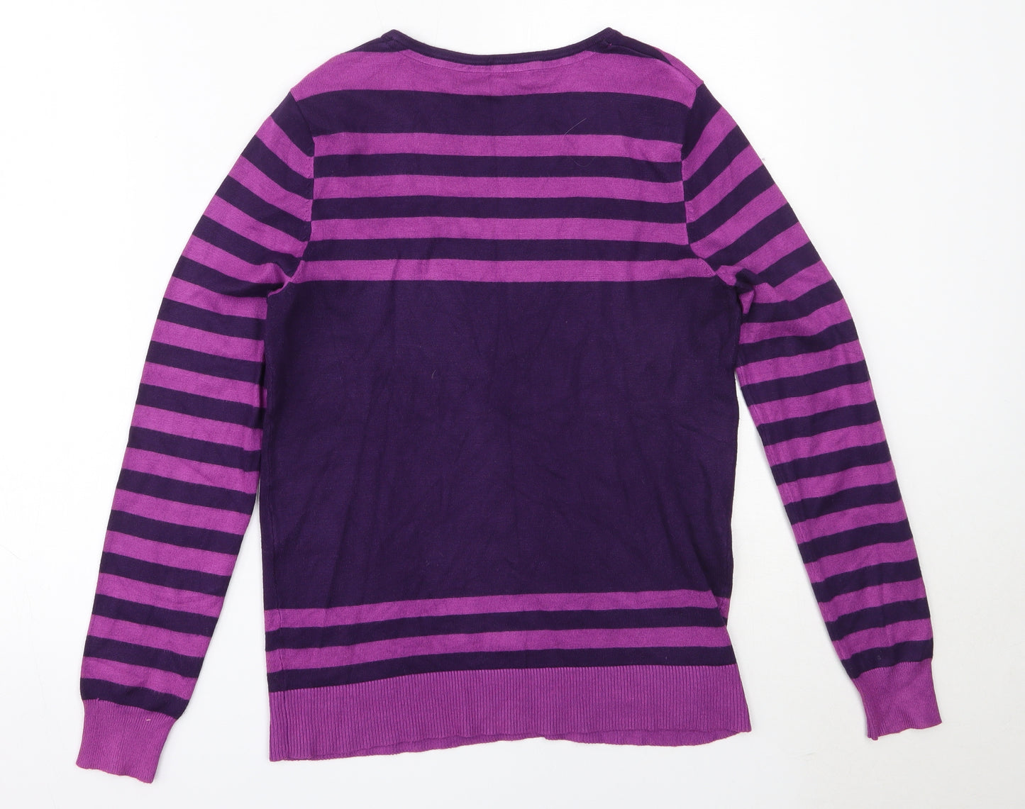 Preworn Womens Purple Square Neck Striped Viscose Pullover Jumper Size 12