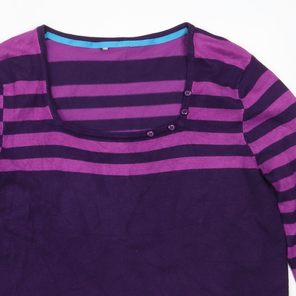 Preworn Womens Purple Square Neck Striped Viscose Pullover Jumper Size 12