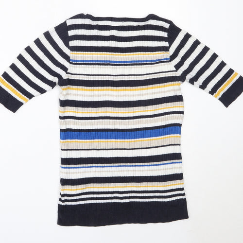 F&F Womens Blue Round Neck Striped Cotton Pullover Jumper Size 6