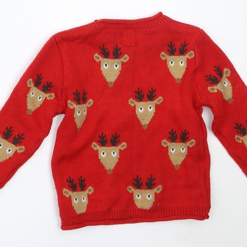 George Boys Red Round Neck  Acrylic Pullover Jumper Size 2-3 Years   - christmas