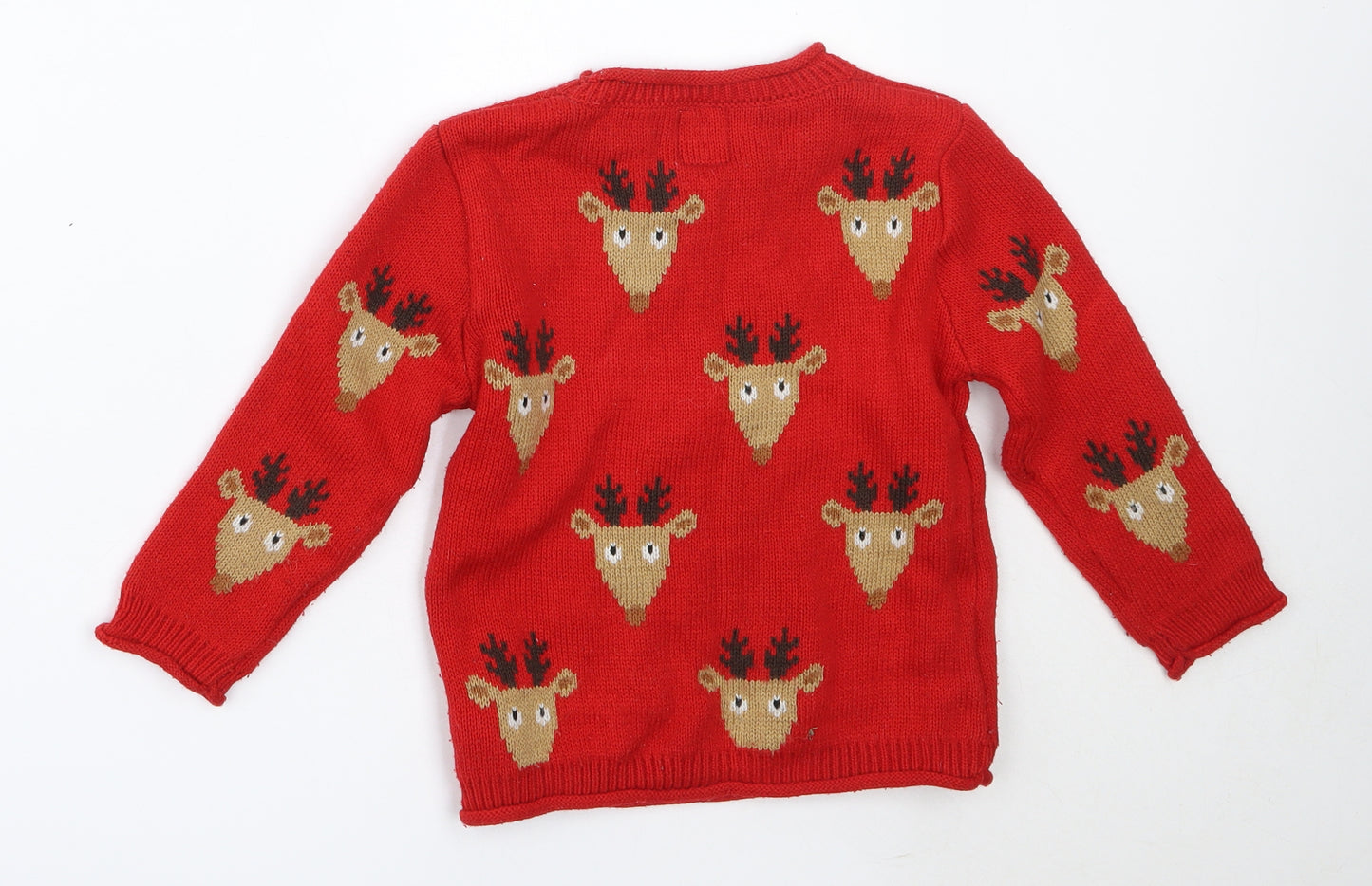 George Boys Red Round Neck  Acrylic Pullover Jumper Size 2-3 Years   - christmas