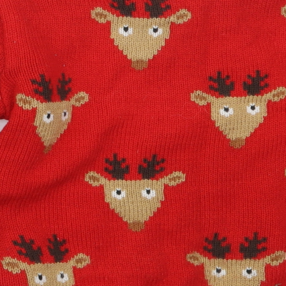 George Boys Red Round Neck  Acrylic Pullover Jumper Size 2-3 Years   - christmas
