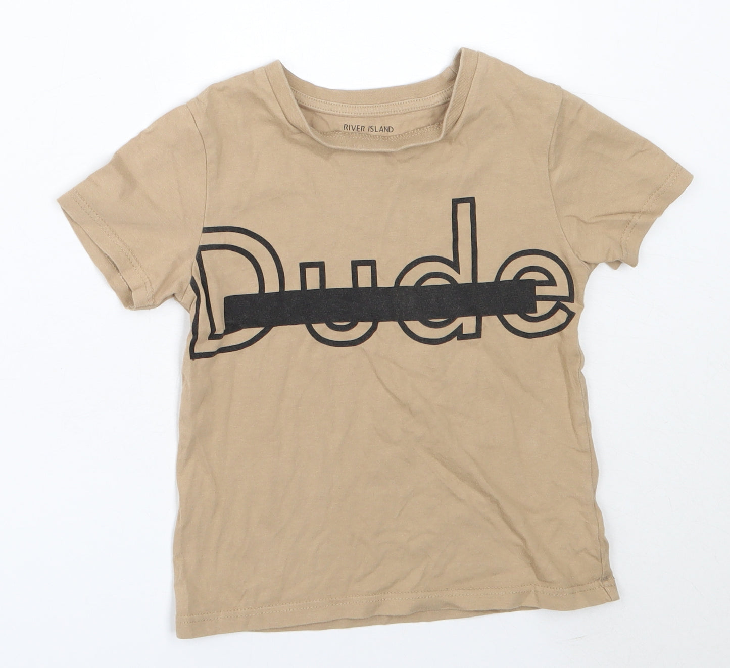 River Island Boys Beige  Cotton Basic T-Shirt Size 2-3 Years Round Neck