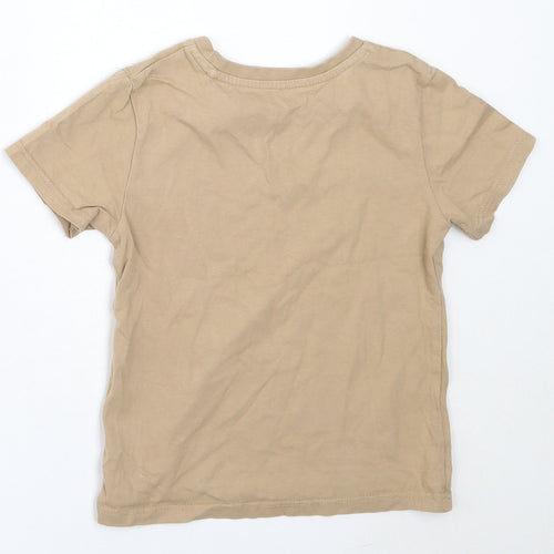 River Island Boys Beige  Cotton Basic T-Shirt Size 2-3 Years Round Neck