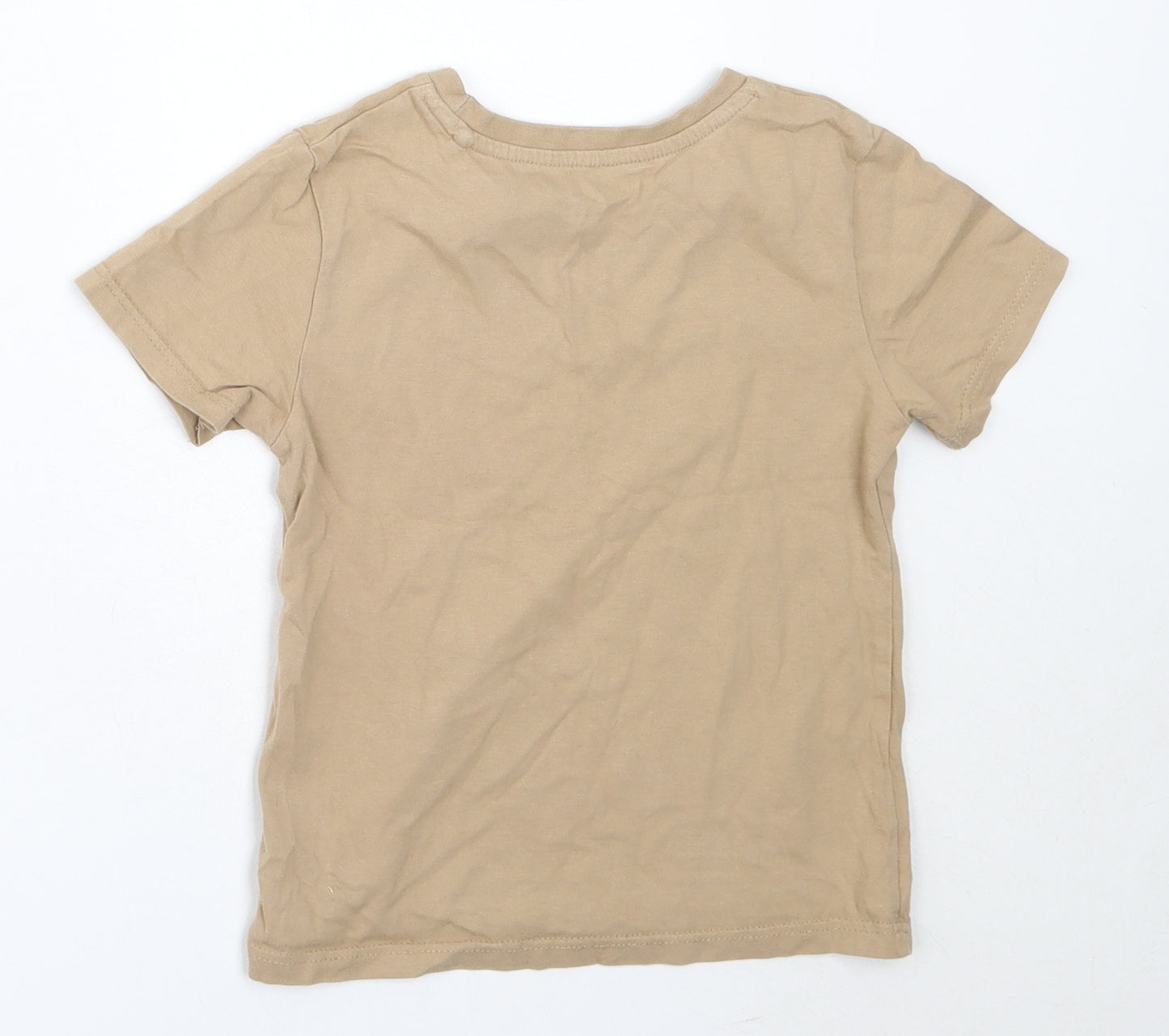 River Island Boys Beige  Cotton Basic T-Shirt Size 2-3 Years Round Neck