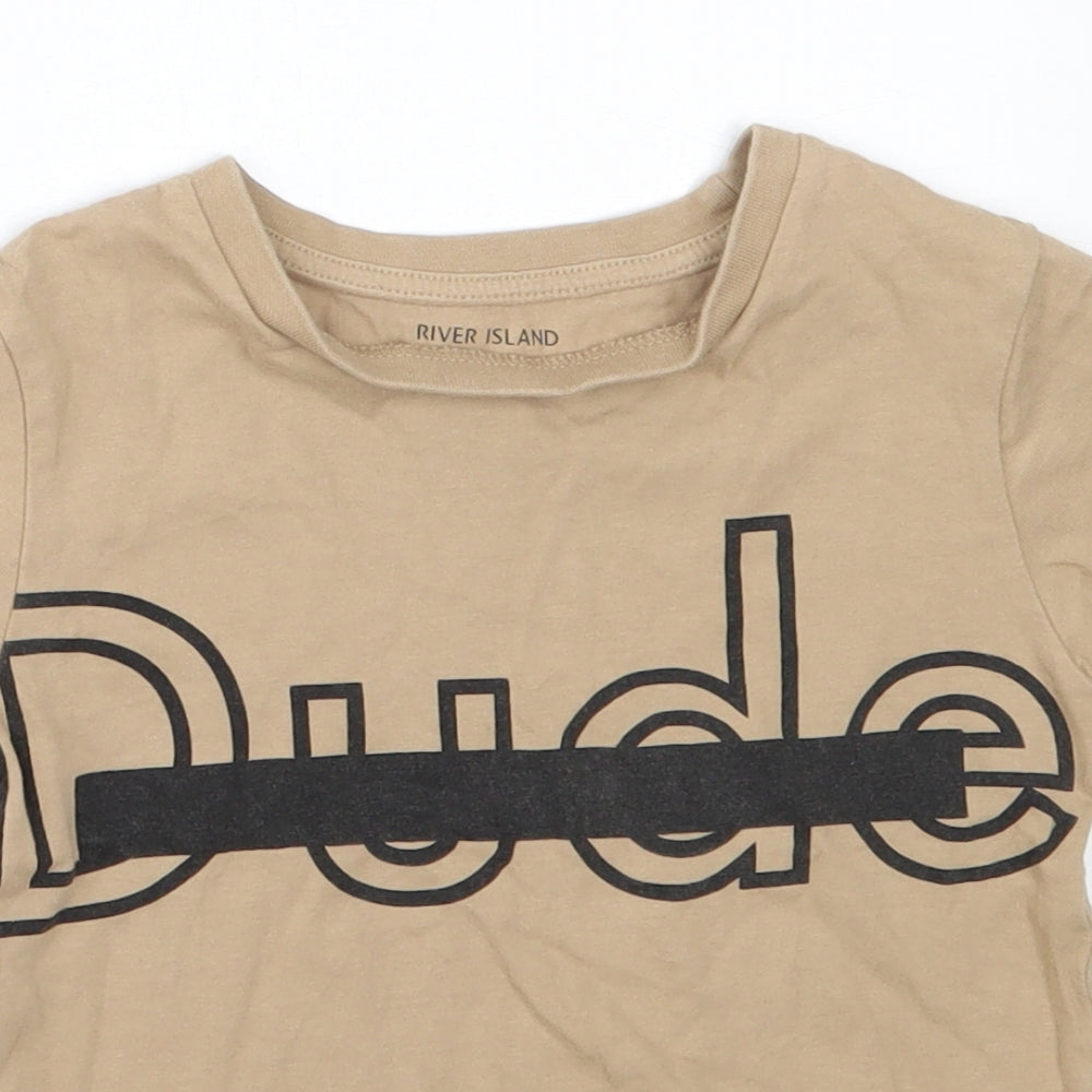River Island Boys Beige  Cotton Basic T-Shirt Size 2-3 Years Round Neck