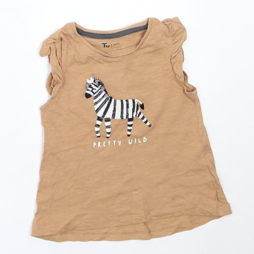 TU Girls Beige  Cotton Basic Tank Size 18-24 Months Round Neck