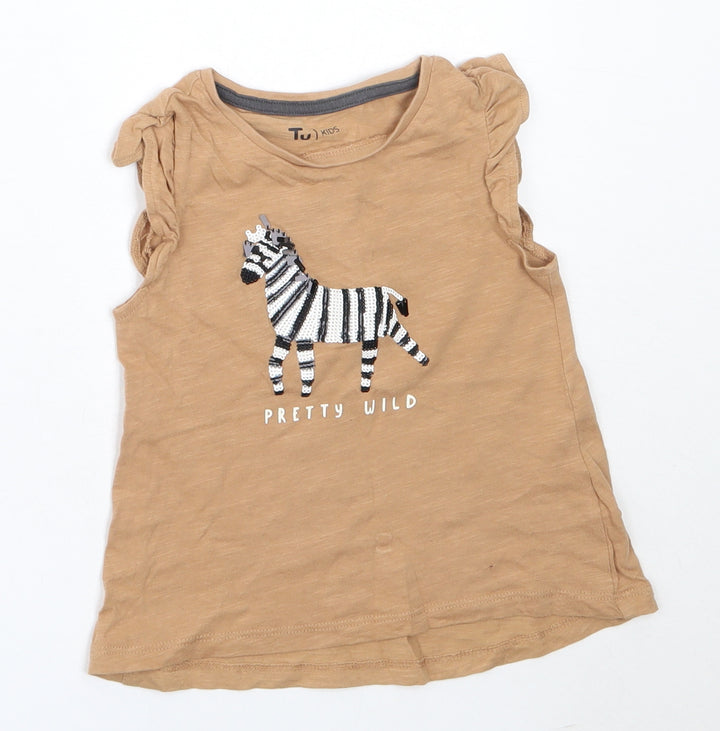 TU Girls Beige Cotton Basic Tank Size 18-24 Months Round Neck