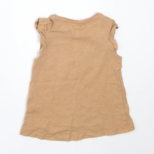 TU Girls Beige  Cotton Basic Tank Size 18-24 Months Round Neck