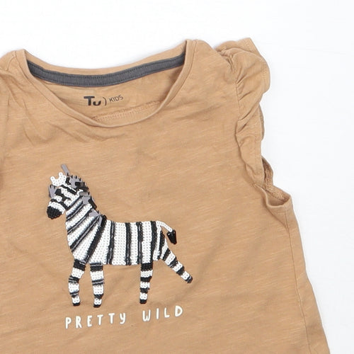 TU Girls Beige  Cotton Basic Tank Size 18-24 Months Round Neck