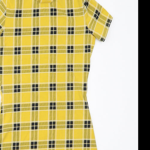 H&M Womens Yellow Check Cotton Bodycon  Size XS  Round Neck