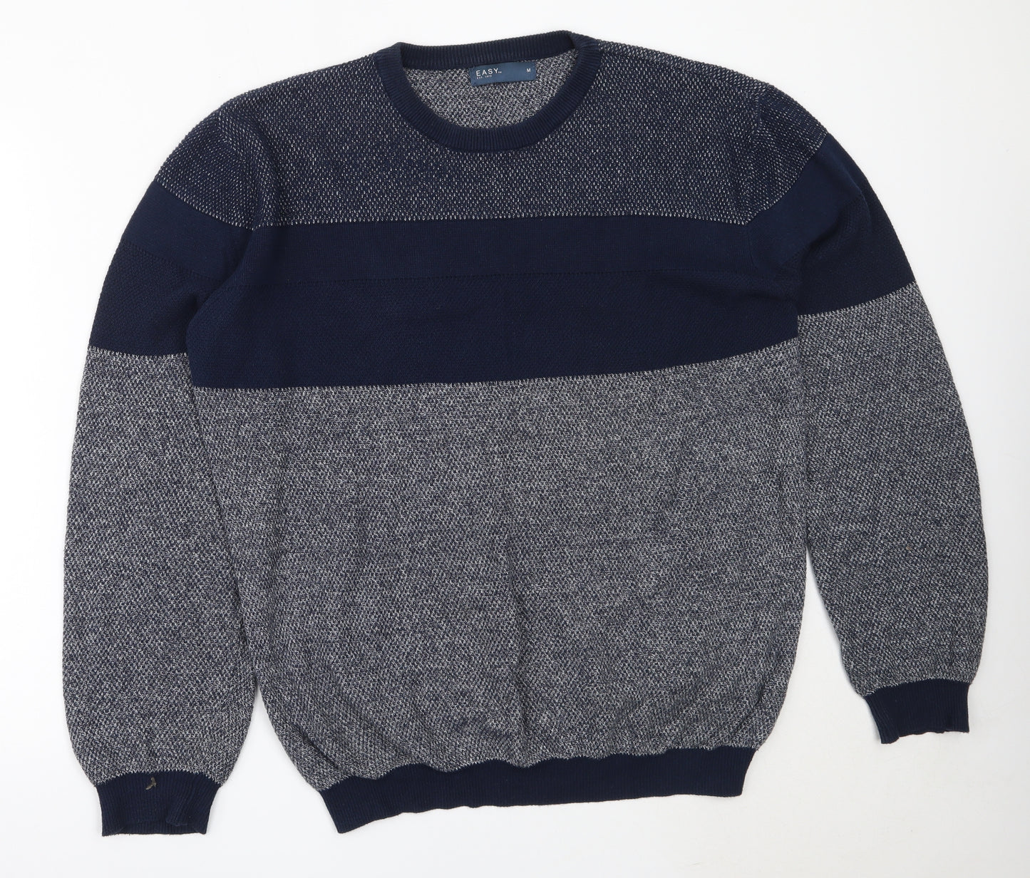 Easy Mens Blue Round Neck  Cotton Pullover Jumper Size M