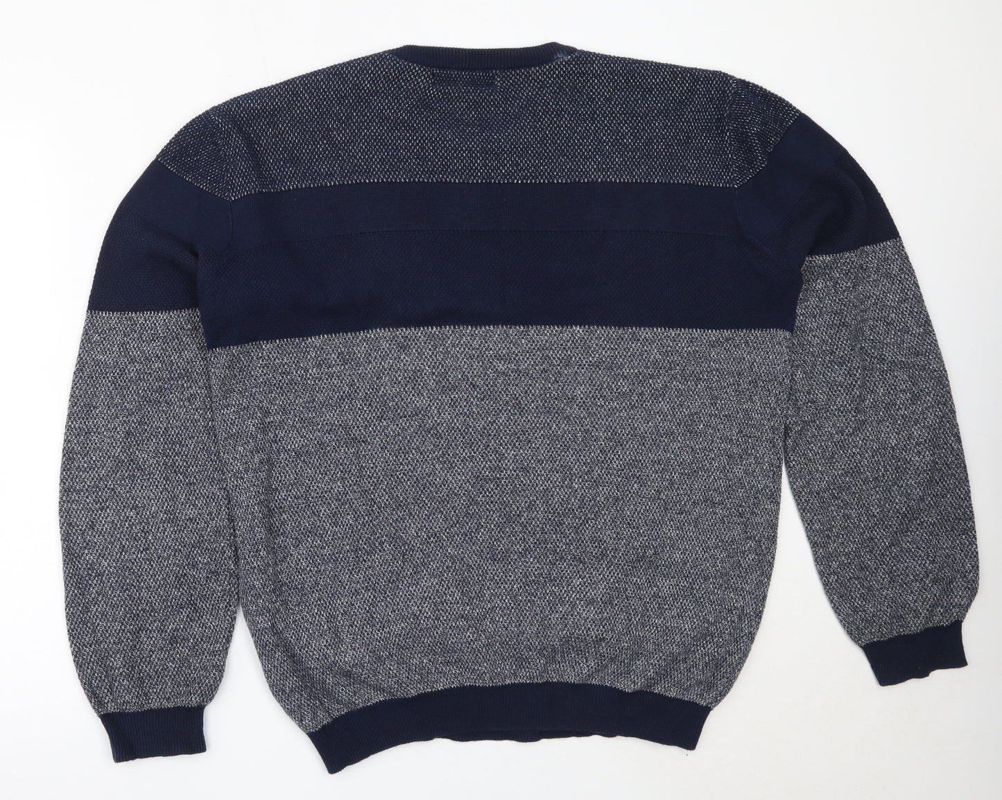 Easy Mens Blue Round Neck  Cotton Pullover Jumper Size M