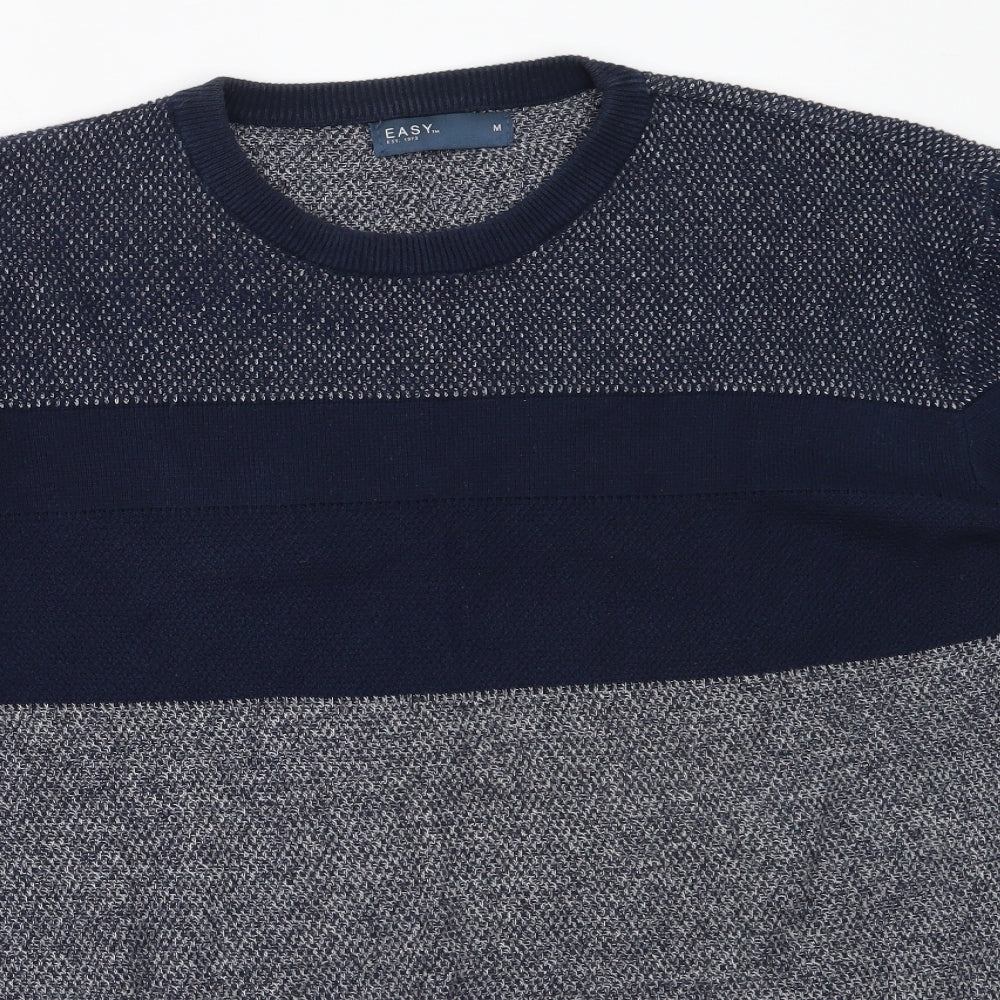Easy Mens Blue Round Neck  Cotton Pullover Jumper Size M
