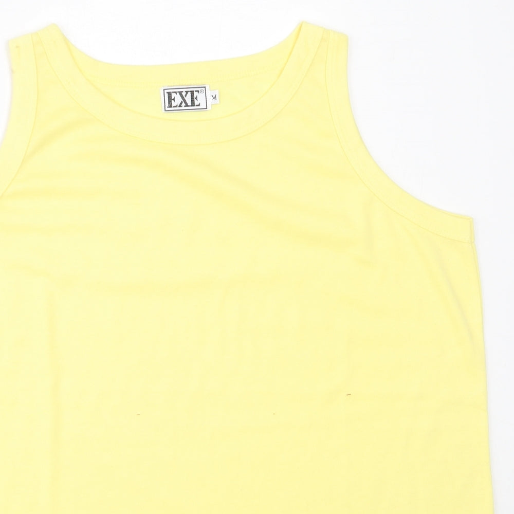 EXE Womens Yellow  Cotton Basic Tank Size M Round Neck