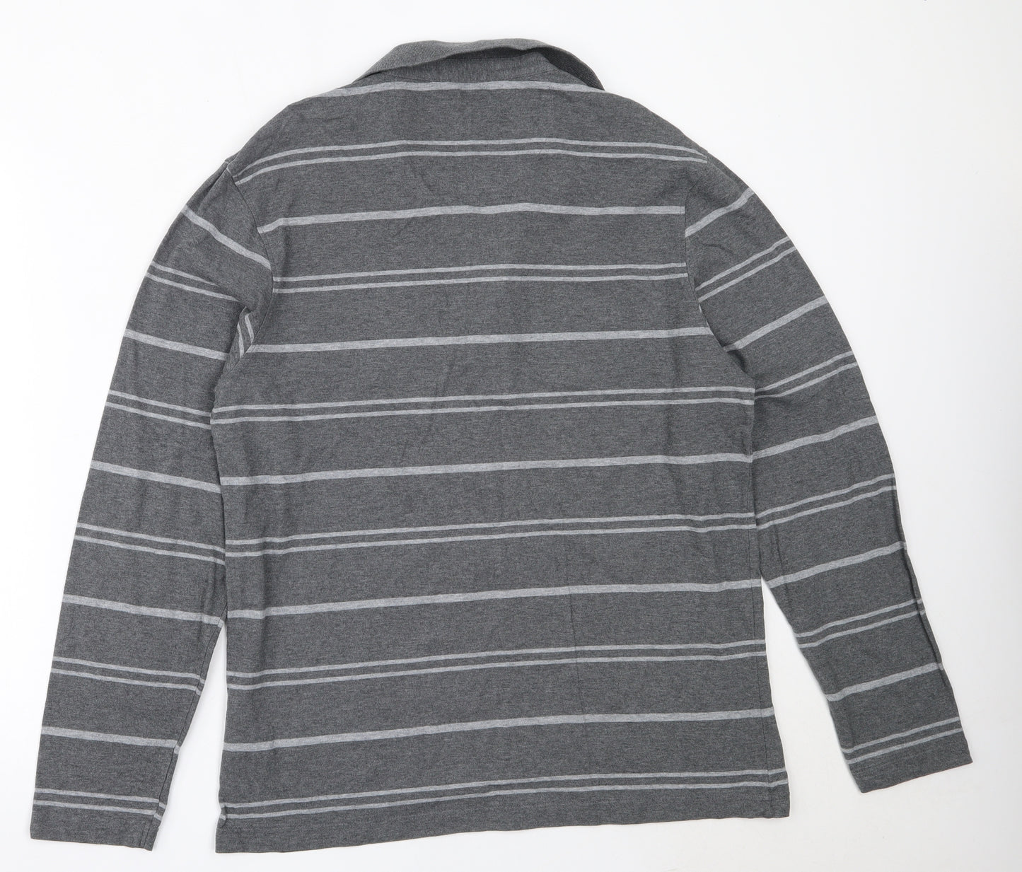 Marks and Spencer Mens Grey Striped Cotton  Polo Size M Collared