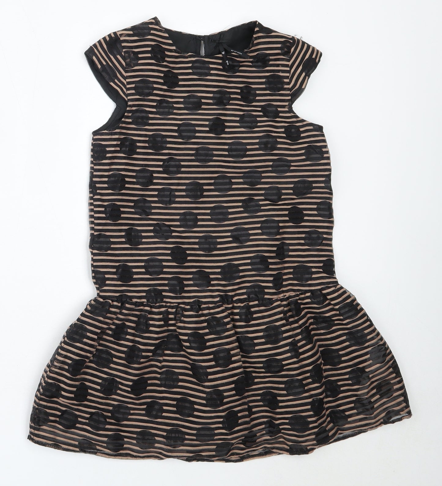 NEXT Girls Black Polka Dot Polyester Shift  Size 8 Years  Round Neck