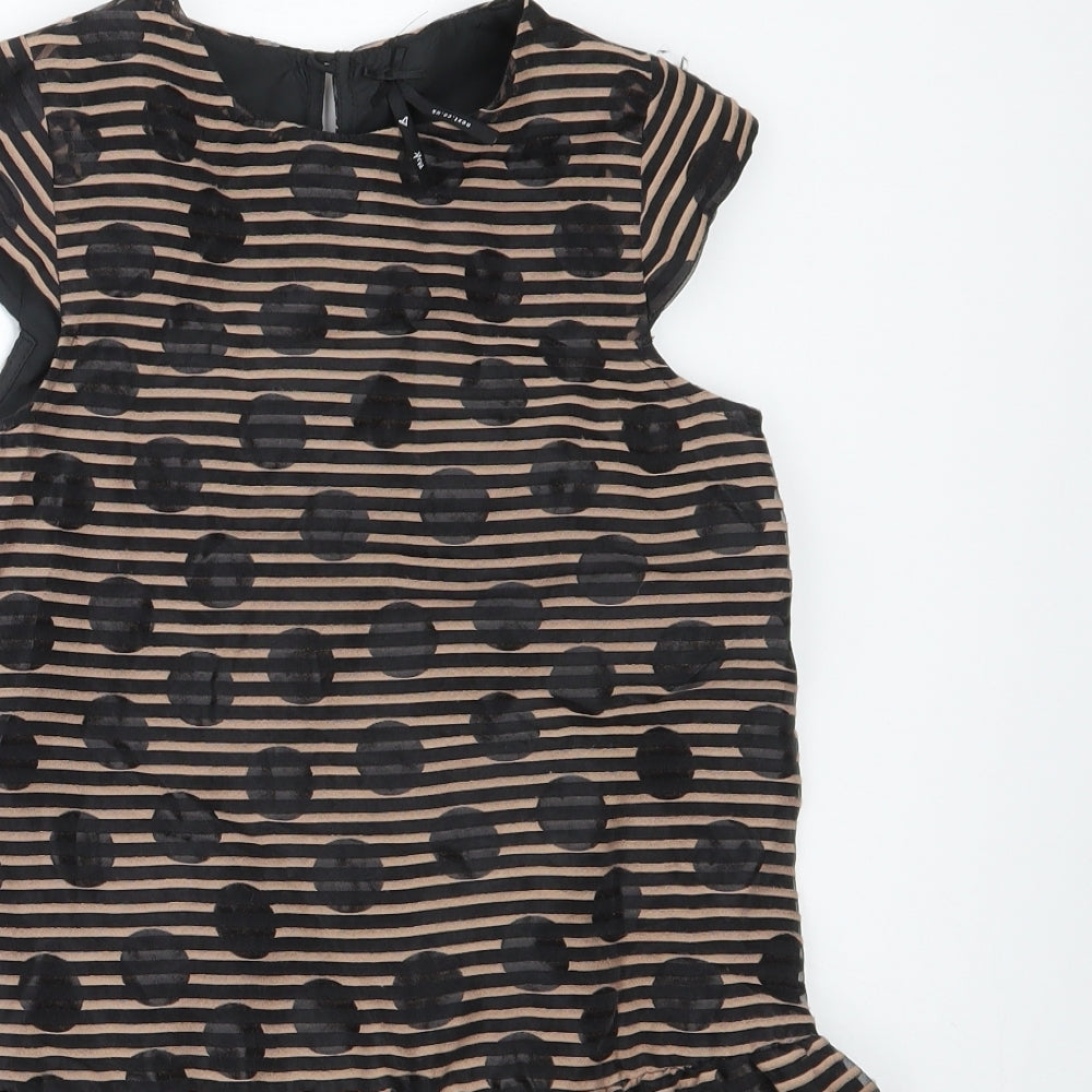 NEXT Girls Black Polka Dot Polyester Shift  Size 8 Years  Round Neck